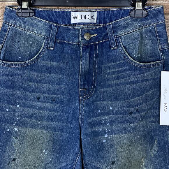 Wildfox Baggy Crop Jeans Da Vinci Wash Paint Splatters Blue Denim Size 24 NWT - Picture 2 of 10